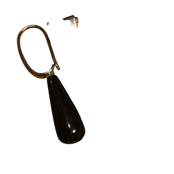 Macy's 14K Gold Plated Genuine Onyx Stone Teardrop Earrings - Picture 4 of 9